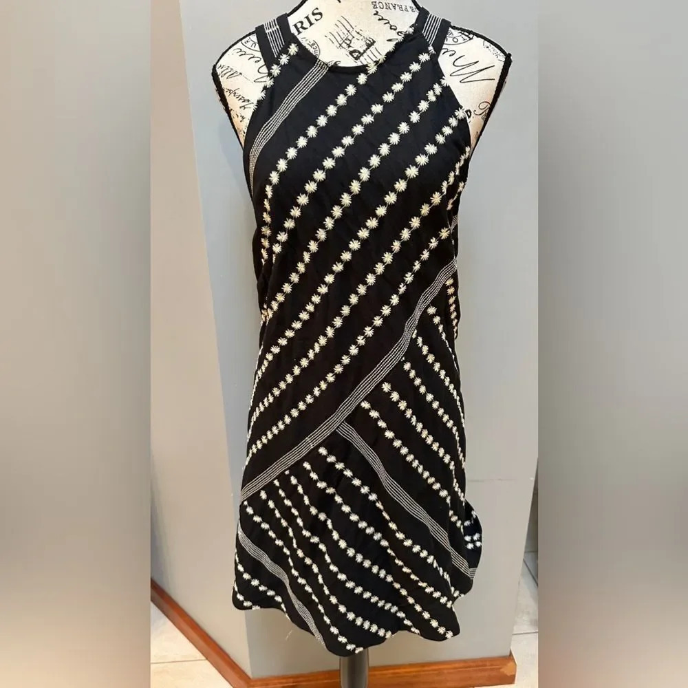 Free People Juni Mini Dress Black White Floral Embroidery NWT $168. Sz med